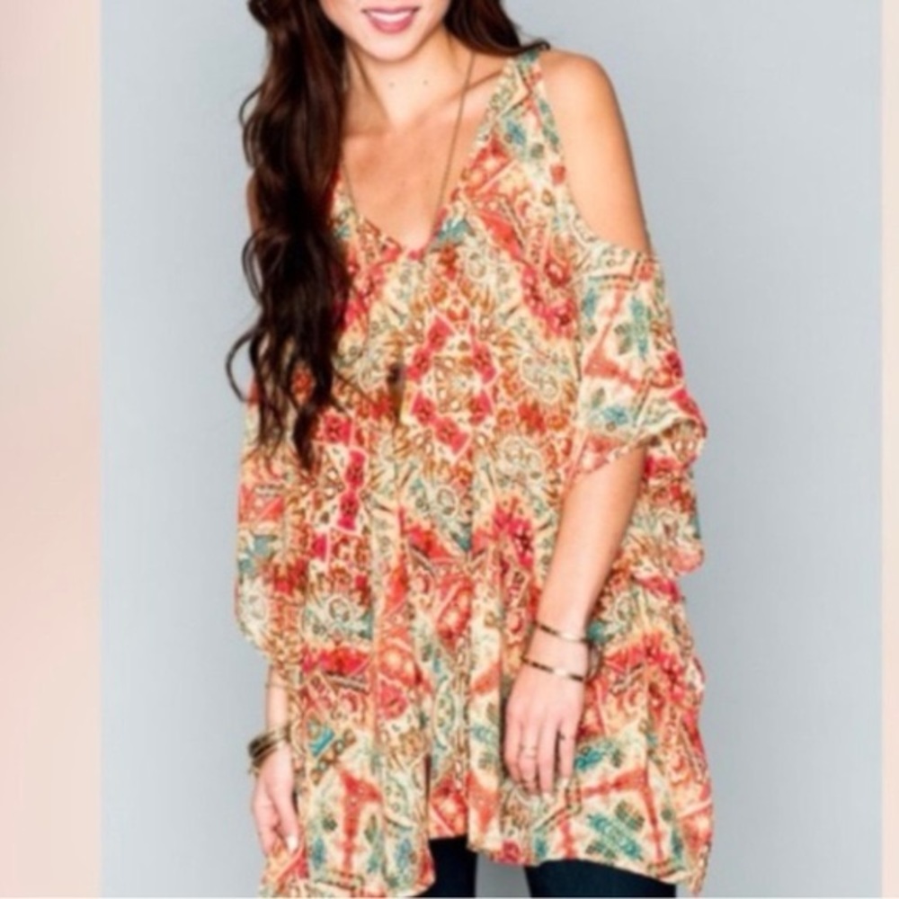 Show Me Your Mumu Cold Shoulder Tunic Aztec Print Sz Small
